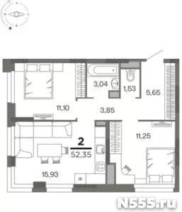 Квартира 52.35 кв.м, этаж 10/26 фото